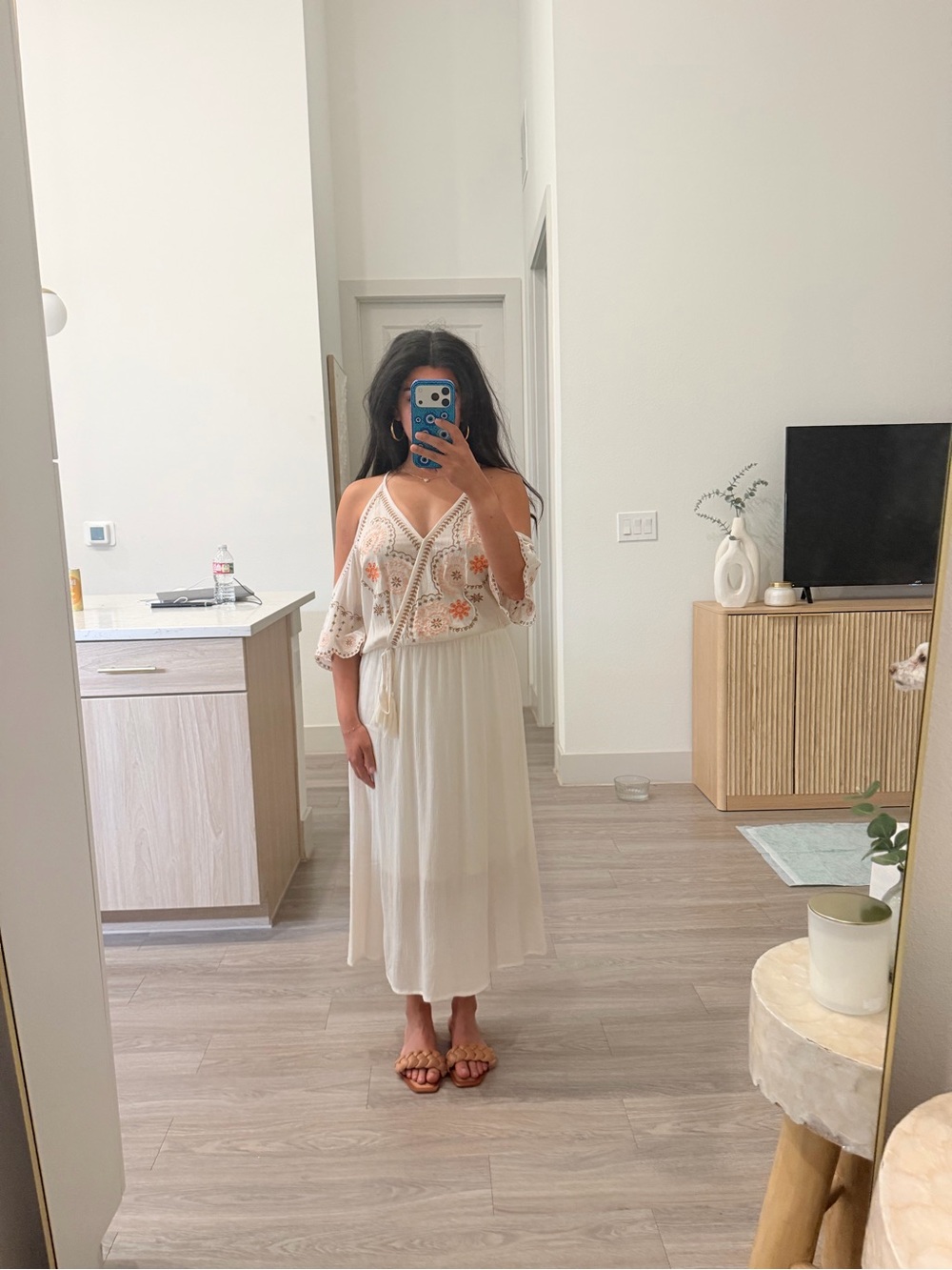 Boho Embroidered Cream Maxi Dress